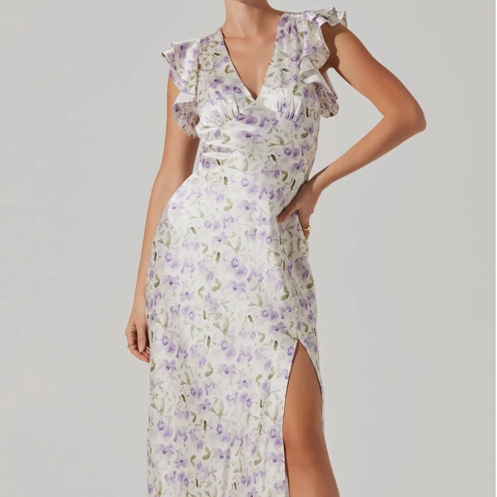 ASTR the Label Floral Flutter Sleeve Satin Maxi Dress XL